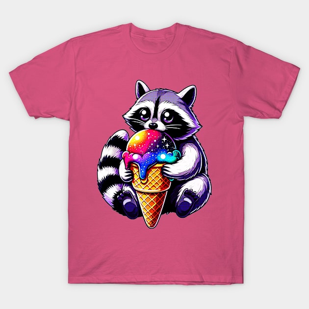 Cute Raccoon Eating A Space Cream Cone T-Shirt by Korey Watkins